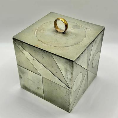 Zinc Art Nouveau Jewelry Box featuring Geometric Designs & Cork Lining
