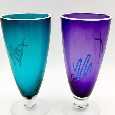 (2) Studio Art Glass Goblets
