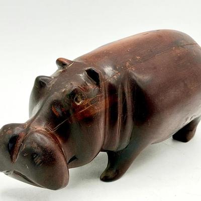 Hand Carved Wooden Hippo 
