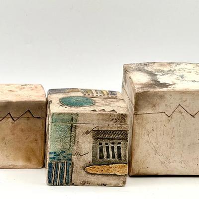 (3) Pottery Lidded Boxes 