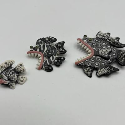 Set of (3) Whimsical Fish Pins — Signed & Dated 1991