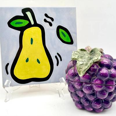 Laurene Hunt Pear Art Tile & Ceramic Grape Container