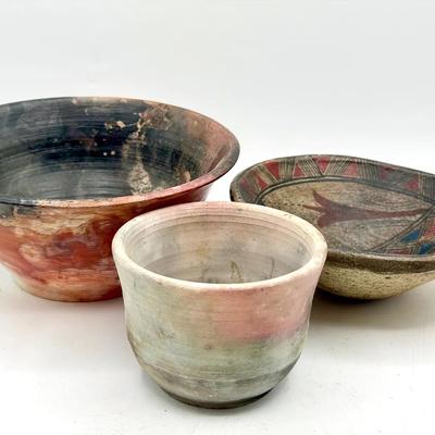(3) Unique Pottery Bowls