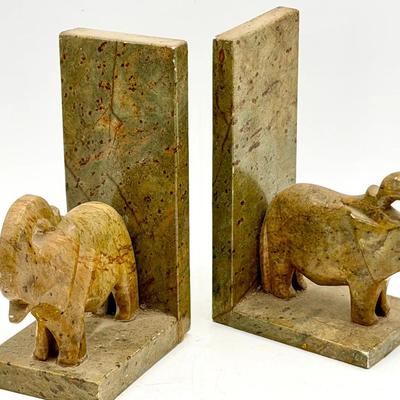 (2) Soapstone Elephant Bookends 