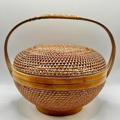 Hand Woven Basket with Handle & Lid