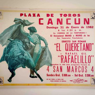 Vintage 1982 Plaza de Toros Cancun Bullfighting Poster – El Queretano & Rafaelillo