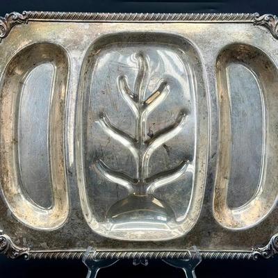 Vintage Silverplate Meat Carving Tray with Tree Well & Side Channels