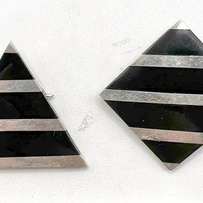 (2) Bold Sterling Silver Brooches — Geometric Pattern Jewelry