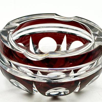 Signed Red & Clear Ashtray