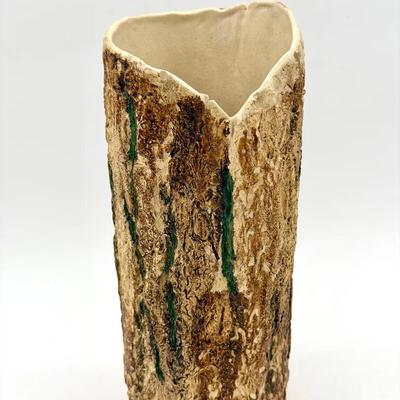 Signed Handmade Studio Pottery “Tree Bark” Textured Vase 