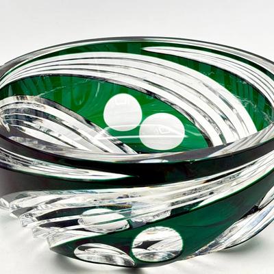 Stickered Val St. Lambert Cut-to-Clear Emerald Crystal Bowl – Belgium