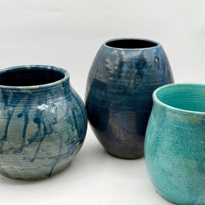 (3) Gorgeous Blue Pottery Pieces 