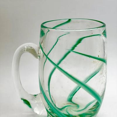 Signed Green Swirl Art Glass Mug