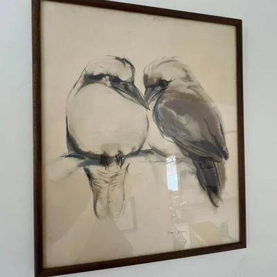 1960s Offset Lithography Watercolor of Two Kookaburra Birds by Meyer Gasler