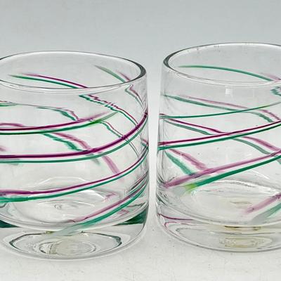 (2) Signed Swirl Art Glass Cups
