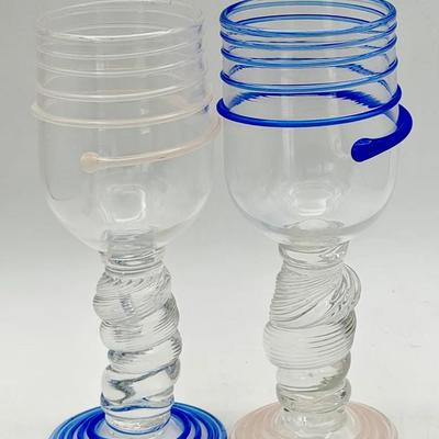 (2) Signed Twist Studio Art Glass Goblets – E. Cohen (Esk)