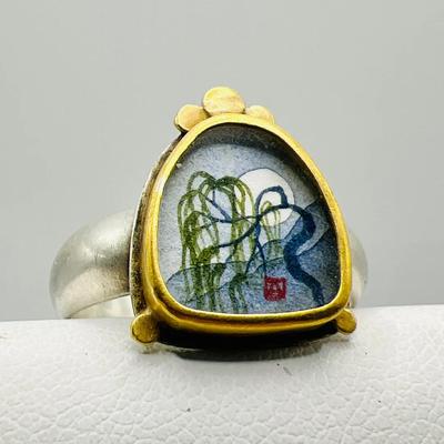 22K Gold & Sterling Silver Ananda Khalsa Moon Ring — Size 9.75