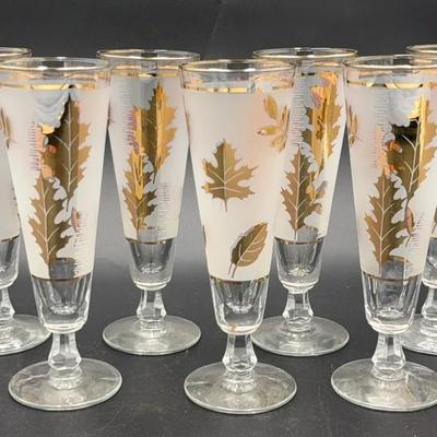 Mid-century Frosted Gold Leaf Libbey Beer Glasses - Qty 7 