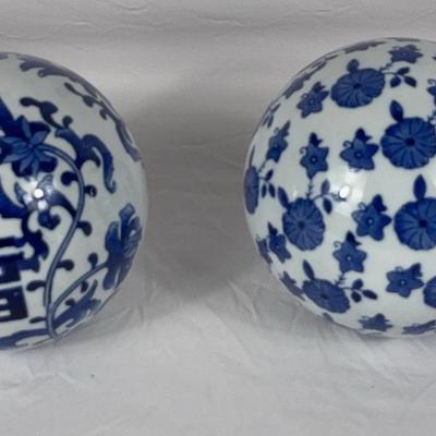 Blue & White Ceramic Orbs - Qty 4 
