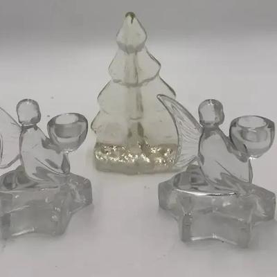 Glass Angel Candle Holders and Tree, Qty 3