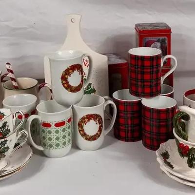 Christmas Mugs, Teacups and Saucers Set