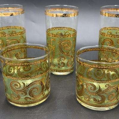 Culver Toledo Highball (4) & Old Fashioned (4) Mid-Century Glasses 