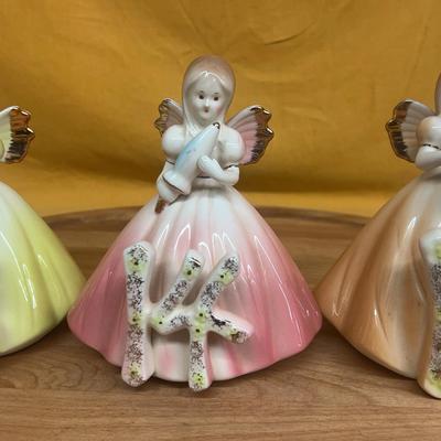 Josef Originals porcelain birthday angel figurines representing ages 13, 14, and 17