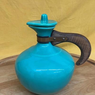 Bauer Los Angeles turquoise green carafe with wood and copper handle