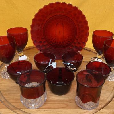 Anchor Hocking Royal Ruby Red glassware set with plate