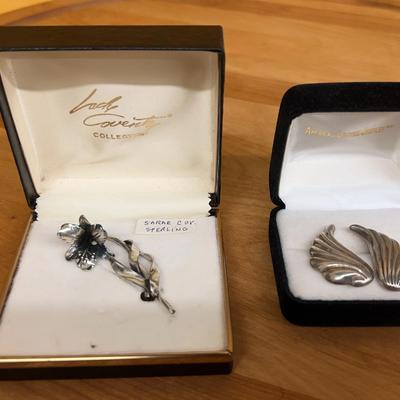 Sterling daffodil brooch from the Sarah Coventry Collection and Sterling art deco earrings