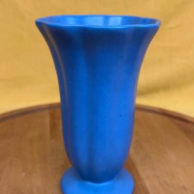 Vintage blue Catalina Pottery vase 8” tall