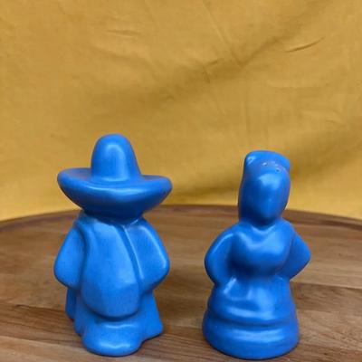 Blue Catalina Pottery salt and pepper shakers in stylized human form