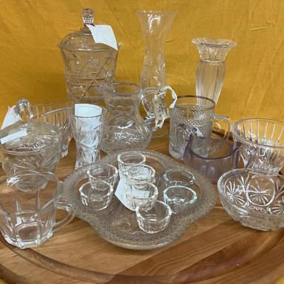 Collection of assorted pressed and cut glass decorative items