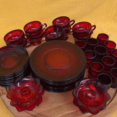 Vintage Anchor Hocking Royal Ruby Red pressed glass dinnerware set