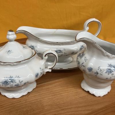 Johann Haviland Bavaria porcelain gravy boat, sugar bowl and creamer set