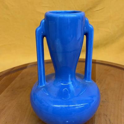 Catalina Pottery vase with a vibrant blue glaze and double handles