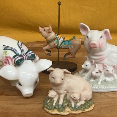 Collection of vintage ceramic and porcelain pig figurines