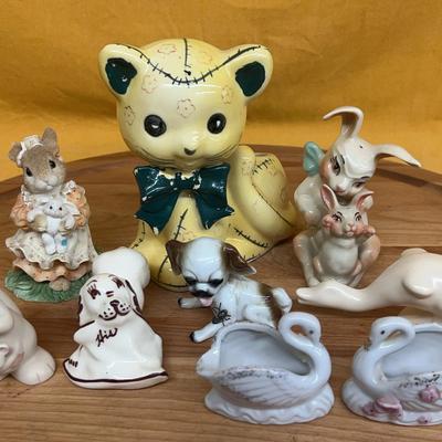 Collection of vintage ceramic animal figurines.
