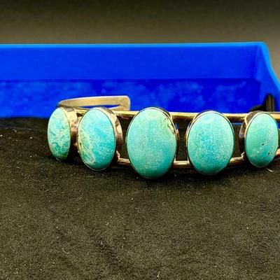 Signed Sterling & Turquoise Cuff Bracelet 