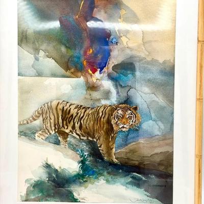 Signed Jack Coughlin Tiger Watercolor Painting 
