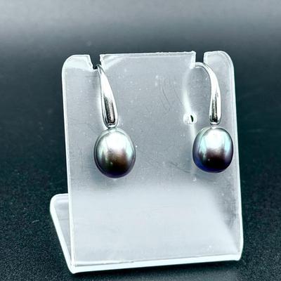 Signed Pearl Gray & Sterling Silver Earrings Honora