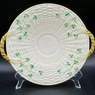 Belleek Shamrock Handled Cake Plate
