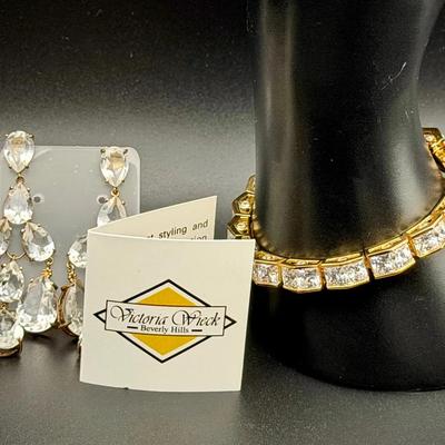 Signed Sterling Silver Victoria Wieck Bracelet & Earring Set 