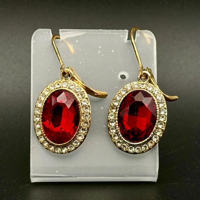 Signed Monet Halo Womens Glass Oval Drop Earrings 