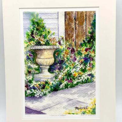 Signed Ann D. Marcel “Garden Urn” Watercolor Giclee Print