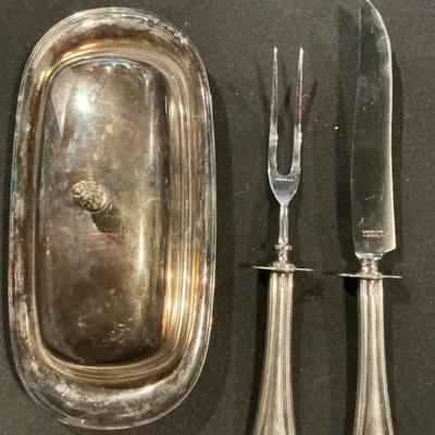 Silver Butter Dish Fork And Knife