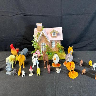 Mini Farmhouse & Animal Figurine Lot