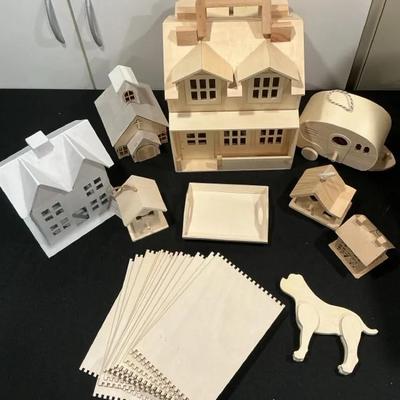 Large Lot of Unfinished Wooden Crafts & Miniatures