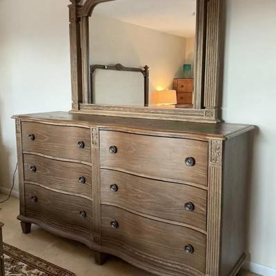 Vintage Carved Wood Dresser with Mirror