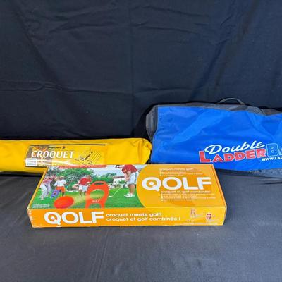 Outdoor Lawn Games Bundle – Croquet, Ladderball & Qolf Set